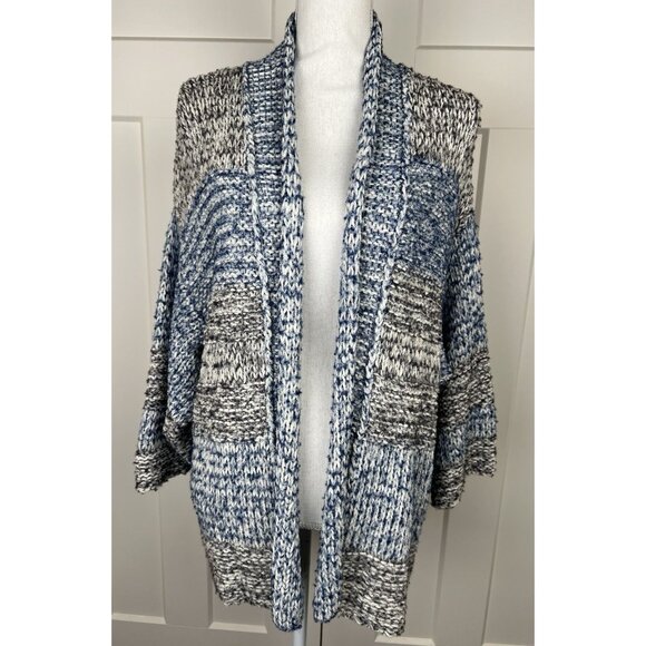 Vince Color Block Open Front Cardigan Sweater Cotton/Wool Blend Blue Gray XS/S - Picture 1 of 9